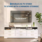 Meuble TV en bois avec support réglable en hauteur pour téléviseurs de 32 à 80 pouces, meuble de rangement à 6 tiroirs, console média pour salon et chambre