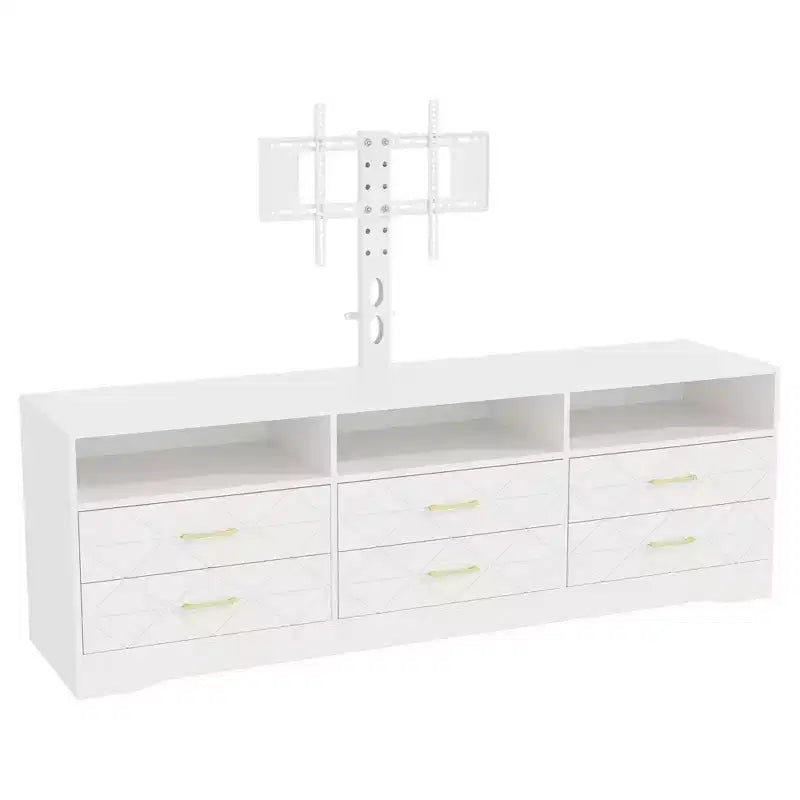 Meuble TV en bois avec support réglable en hauteur pour téléviseurs de 32 à 80 pouces, meuble de rangement à 6 tiroirs, console média pour salon et chambre
