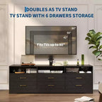Meuble TV en bois avec support réglable en hauteur pour téléviseurs de 32 à 80 pouces, meuble de rangement à 6 tiroirs, console média pour salon et chambre