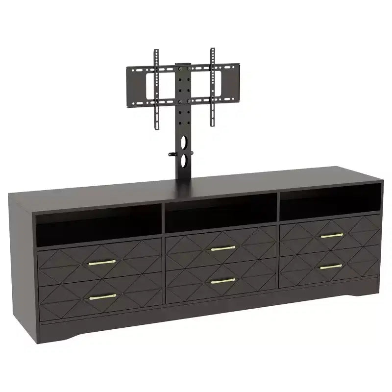 Meuble TV en bois avec support réglable en hauteur pour téléviseurs de 32 à 80 pouces, meuble de rangement à 6 tiroirs, console média pour salon et chambre