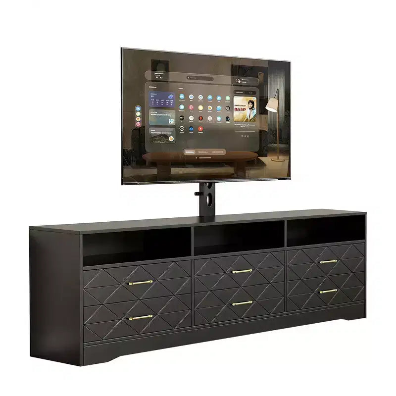 Wood TV Dresser with Height Adjustable Mount for 32-80 TVs, 6-Drawer Storage Entertainment Center, Media Console Table for Living Room & Bedroom