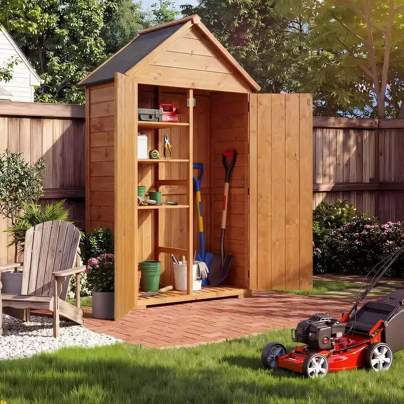 Abri de jardin en bois de 70 po avec étagères, plancher et serrure anti-basculement, armoire de rangement extérieure étanche pour patio, cour, terrasse et pelouse