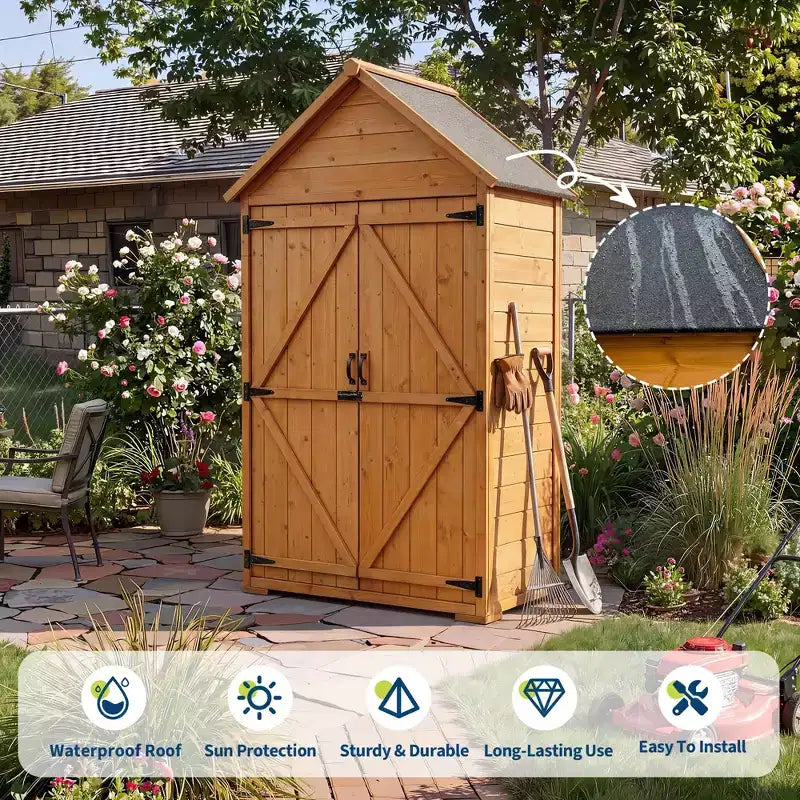 Abri de jardin en bois de 70 po avec étagères, plancher et serrure anti-basculement, armoire de rangement extérieure étanche pour patio, cour, terrasse et pelouse