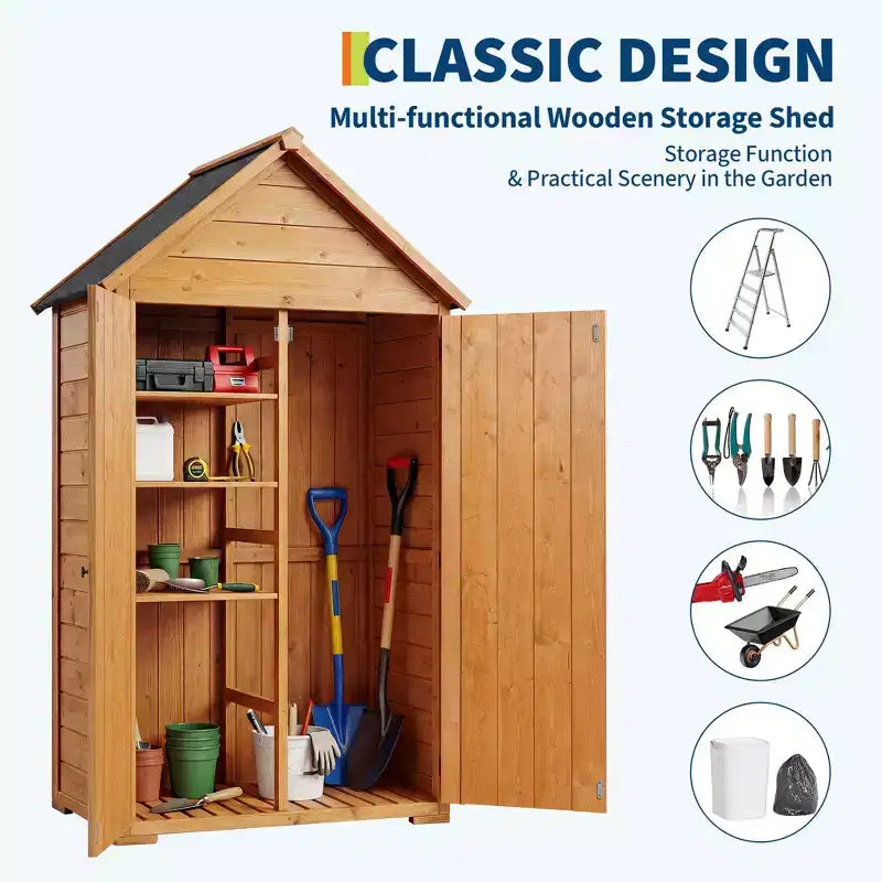 Abri de jardin en bois de 70 po avec étagères, plancher et serrure anti-basculement, armoire de rangement extérieure étanche pour patio, cour, terrasse et pelouse
