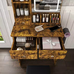 Coiffeuse avec tabouret, miroir lumineux 3 modes de couleur, support pour sèche-cheveux, prise de courant et tiroirs de rangement - ModernLuxe
