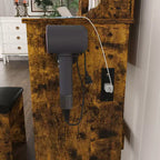 Coiffeuse avec tabouret, miroir lumineux 3 modes de couleur, support pour sèche-cheveux, prise de courant et tiroirs de rangement - ModernLuxe