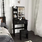 Coiffeuse avec tabouret, miroir lumineux 3 modes de couleur, support pour sèche-cheveux, prise de courant et tiroirs de rangement - ModernLuxe
