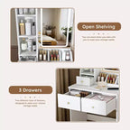 Coiffeuse avec tabouret, miroir lumineux 3 modes de couleur, support pour sèche-cheveux, prise de courant et tiroirs de rangement - ModernLuxe