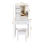 Coiffeuse avec tabouret, miroir lumineux 3 modes de couleur, support pour sèche-cheveux, prise de courant et tiroirs de rangement - ModernLuxe