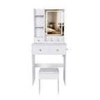 Coiffeuse avec tabouret, miroir lumineux 3 modes de couleur, support pour sèche-cheveux, prise de courant et tiroirs de rangement - ModernLuxe