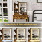 Coiffeuse avec tabouret, miroir lumineux 3 modes de couleur, support pour sèche-cheveux, prise de courant et tiroirs de rangement - ModernLuxe