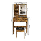 Coiffeuse avec tabouret, miroir lumineux 3 modes de couleur, support pour sèche-cheveux, prise de courant et tiroirs de rangement - ModernLuxe