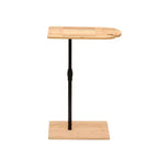 Table d'appoint en bambou réglable en hauteur en forme de C, table de plateau de canapé ovale rectangulaire avec fente pour téléphone et porte-verre à vin