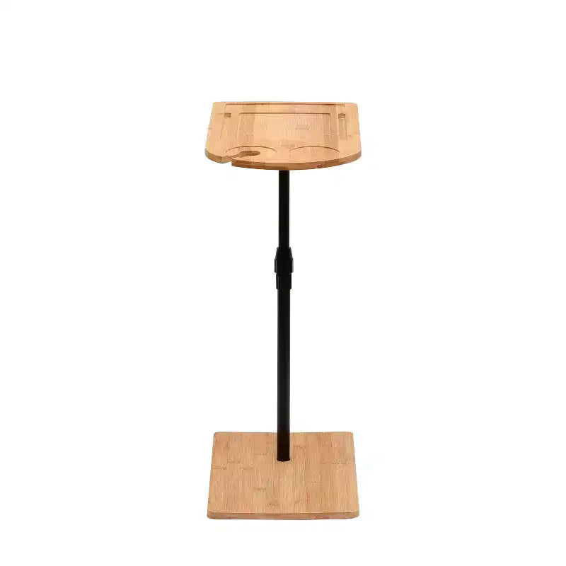 Table d'appoint en bambou réglable en hauteur en forme de C, table de plateau de canapé ovale rectangulaire avec fente pour téléphone et porte-verre à vin