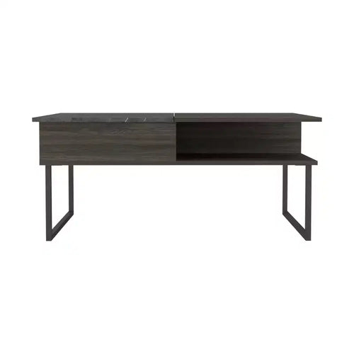 Armin Espresso Onyx Lift Top Coffee Table, Metal Legs One Open Shelf Modern Living Room Storage Table
