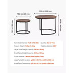 Lot de 2 tables basses gigognes vintage marron et noir, tables d'appoint rondes à cadre métallique de 60 cm pour petit salon
