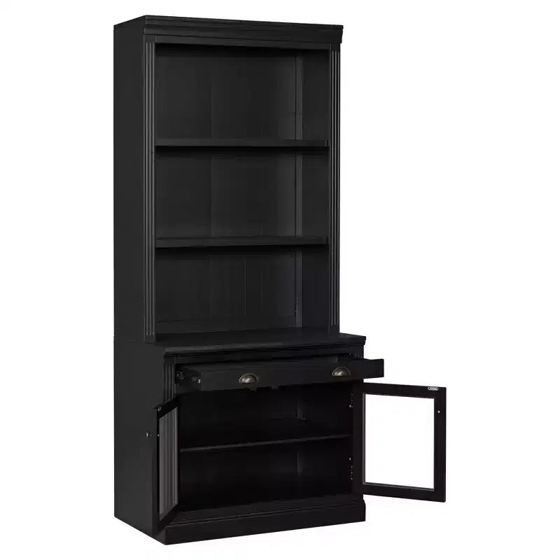 Grande bibliothèque de 211,8 cm, étagère de rangement avec étagères ouvertes, 2 portes vitrées et 1 tiroir pour salon, chambre, bureau - ModernLuxe