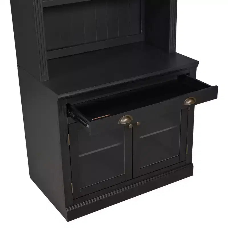 Grande bibliothèque de 211,8 cm, étagère de rangement avec étagères ouvertes, 2 portes vitrées et 1 tiroir pour salon, chambre, bureau - ModernLuxe