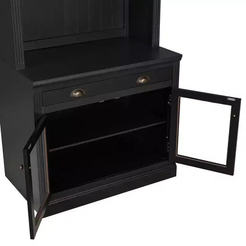 Grande bibliothèque de 211,8 cm, étagère de rangement avec étagères ouvertes, 2 portes vitrées et 1 tiroir pour salon, chambre, bureau - ModernLuxe