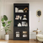 Grande bibliothèque de 211,8 cm, étagère de rangement avec étagères ouvertes, 2 portes vitrées et 1 tiroir pour salon, chambre, bureau - ModernLuxe