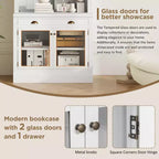 Grande bibliothèque de 211,8 cm, étagère de rangement avec étagères ouvertes, 2 portes vitrées et 1 tiroir pour salon, chambre, bureau - ModernLuxe