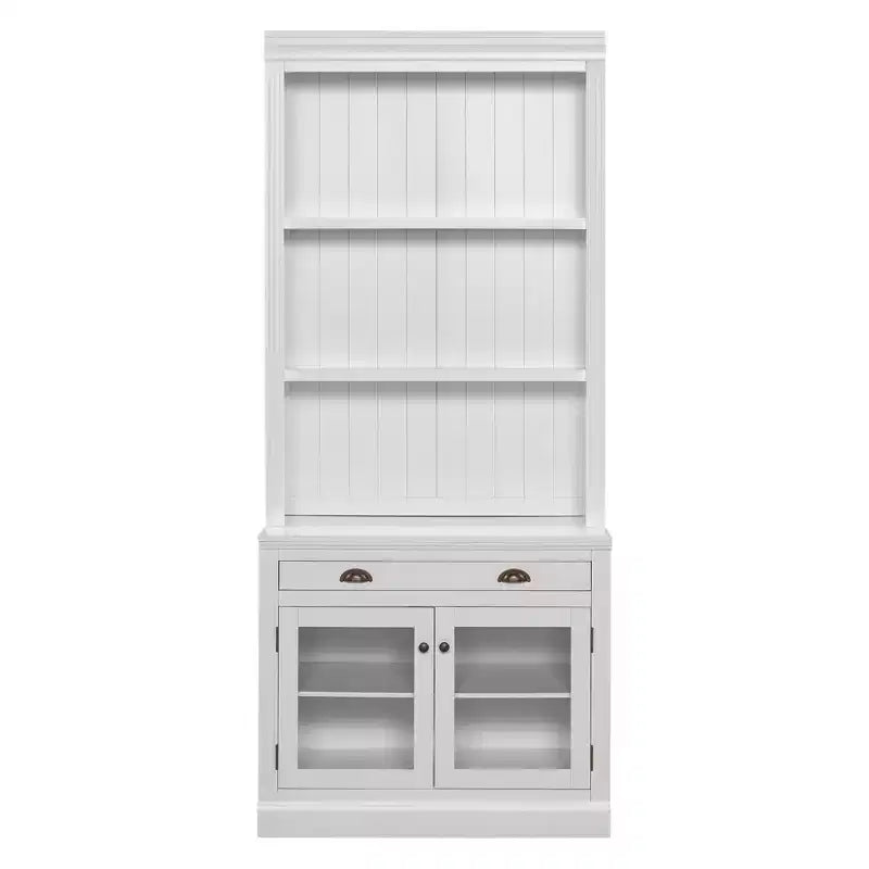 Grande bibliothèque de 211,8 cm, étagère de rangement avec étagères ouvertes, 2 portes vitrées et 1 tiroir pour salon, chambre, bureau - ModernLuxe