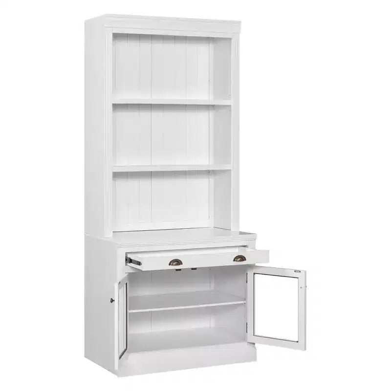 Grande bibliothèque de 211,8 cm, étagère de rangement avec étagères ouvertes, 2 portes vitrées et 1 tiroir pour salon, chambre, bureau - ModernLuxe