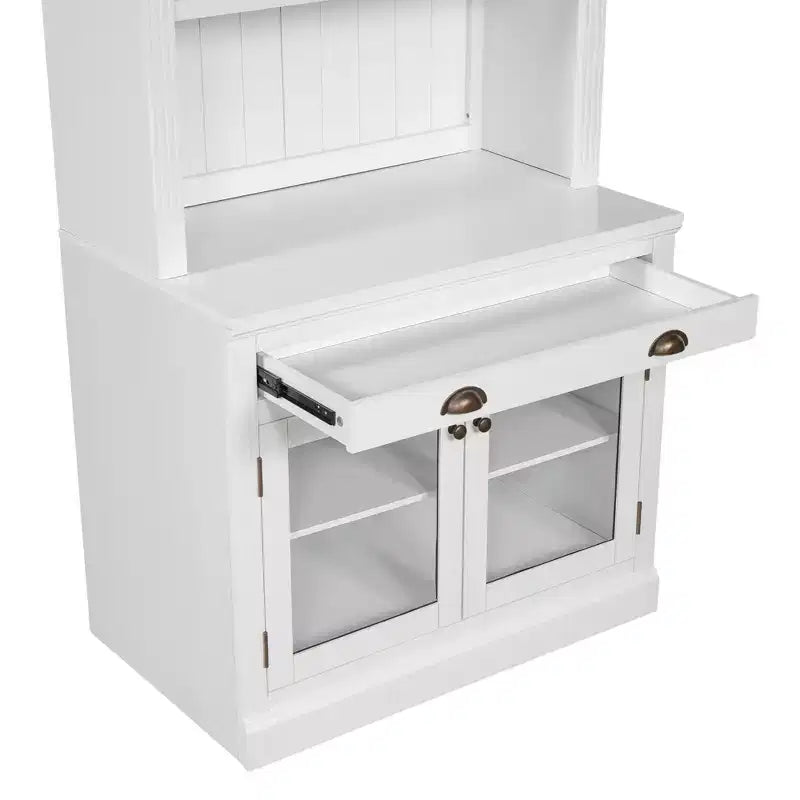 Grande bibliothèque de 211,8 cm, étagère de rangement avec étagères ouvertes, 2 portes vitrées et 1 tiroir pour salon, chambre, bureau - ModernLuxe