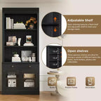 Grande bibliothèque de 211,8 cm, étagère de rangement avec étagères ouvertes, 2 portes vitrées et 1 tiroir pour salon, chambre, bureau - ModernLuxe
