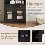Grande bibliothèque de 211,8 cm, étagère de rangement avec étagères ouvertes, 2 portes vitrées et 1 tiroir pour salon, chambre, bureau - ModernLuxe
