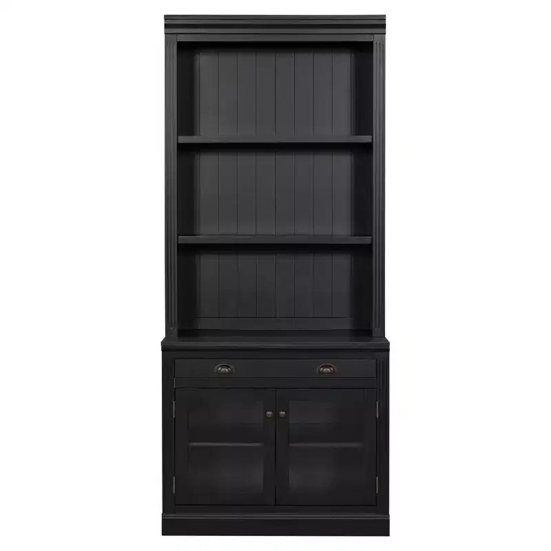 Grande bibliothèque de 211,8 cm, étagère de rangement avec étagères ouvertes, 2 portes vitrées et 1 tiroir pour salon, chambre, bureau - ModernLuxe