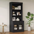 83.4Tall Bookshelf, Storage Bookcase with Open Shelves, 2 Glass Doors & 1 Drawer for Living Room, Bedroom, Office - ModernLuxe