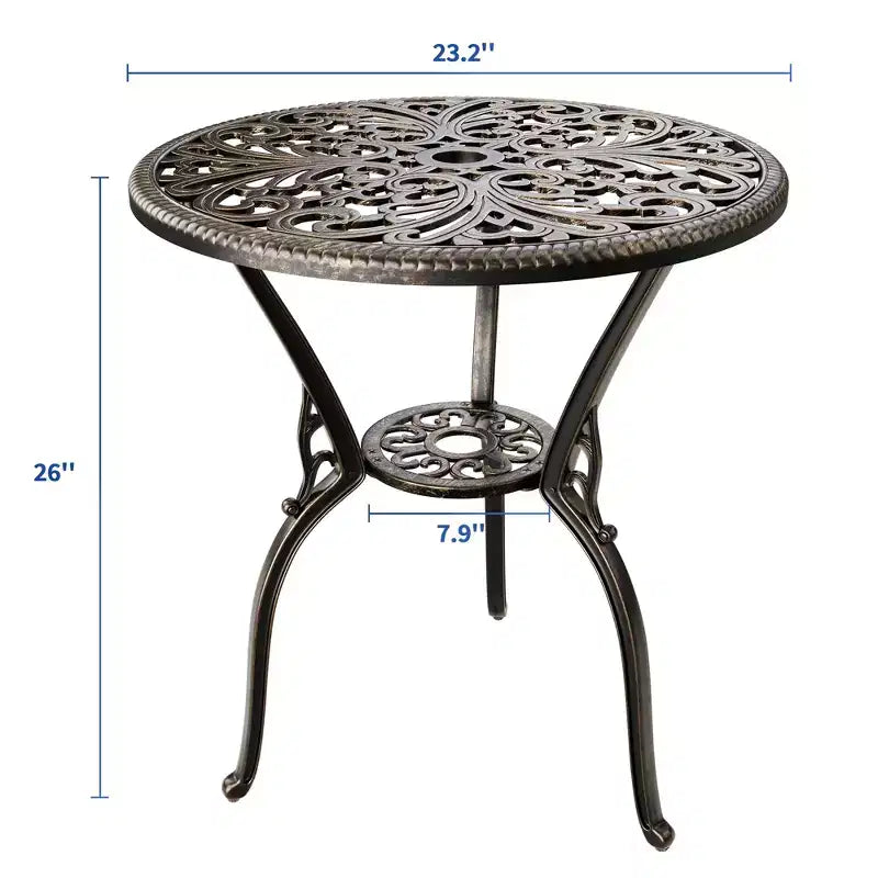 Table de bistrot en aluminium pour terrasse, table à manger d'extérieur résistante aux intempéries avec trou pour parasol, petite table d'appoint ronde pour jardin/porche/arrière-cour