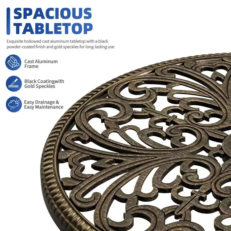Table de bistrot en aluminium pour terrasse, table à manger d'extérieur résistante aux intempéries avec trou pour parasol, petite table d'appoint ronde pour jardin/porche/arrière-cour