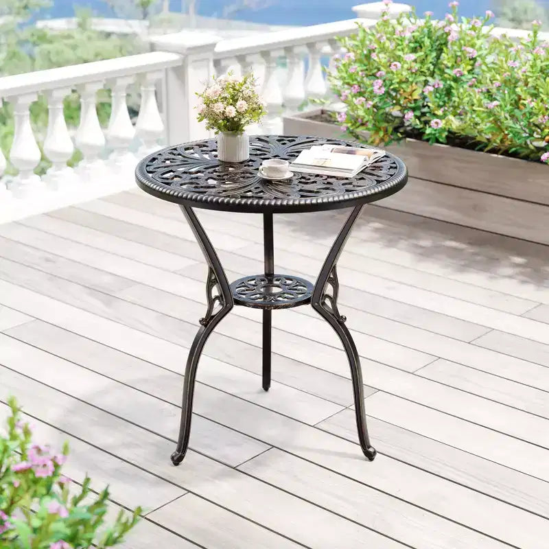 Table de bistrot en aluminium pour terrasse, table à manger d'extérieur résistante aux intempéries avec trou pour parasol, petite table d'appoint ronde pour jardin/porche/arrière-cour