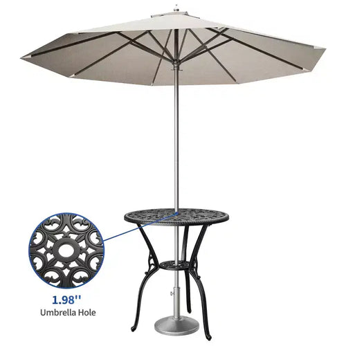 Table de bistrot en aluminium pour terrasse, table à manger d'extérieur résistante aux intempéries avec trou pour parasol, petite table d'appoint ronde pour jardin/porche/arrière-cour