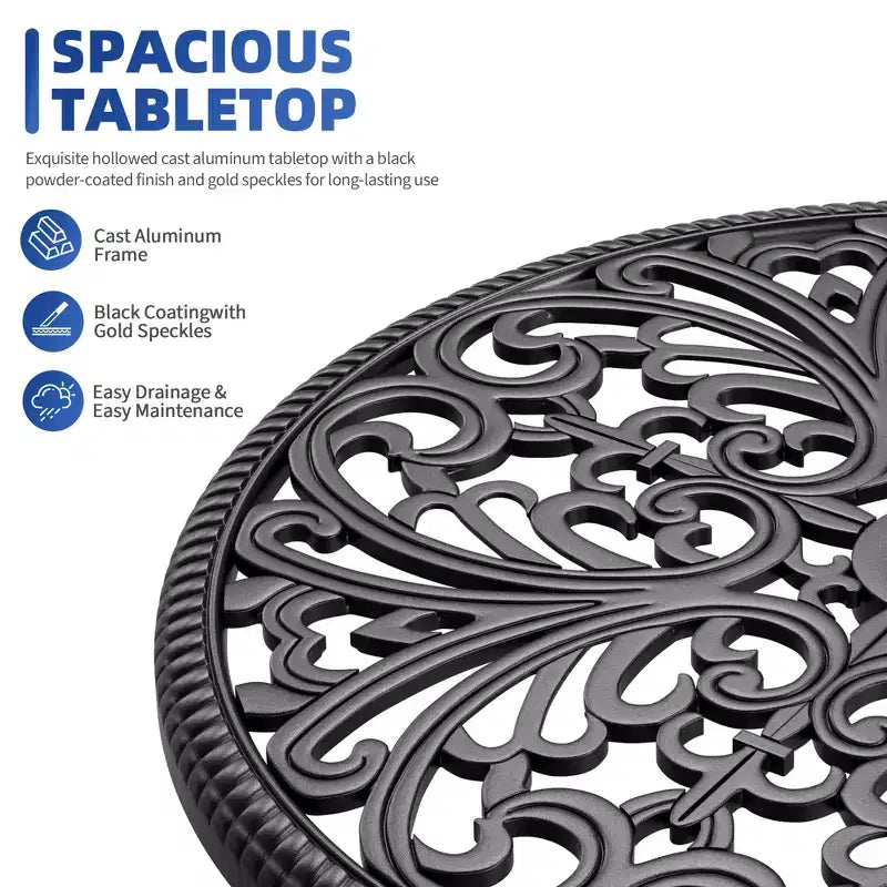 Table de bistrot en aluminium pour terrasse, table à manger d'extérieur résistante aux intempéries avec trou pour parasol, petite table d'appoint ronde pour jardin/porche/arrière-cour
