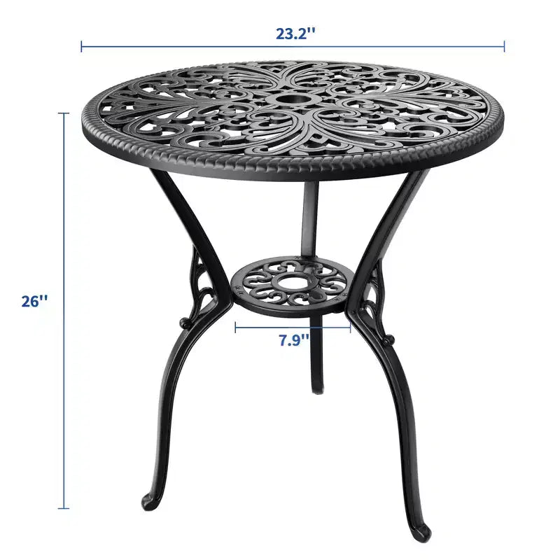 Table de bistrot en aluminium pour terrasse, table à manger d'extérieur résistante aux intempéries avec trou pour parasol, petite table d'appoint ronde pour jardin/porche/arrière-cour