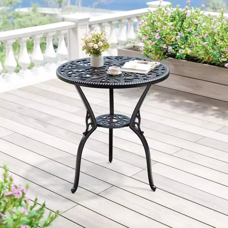 Table de bistrot en aluminium pour terrasse, table à manger d'extérieur résistante aux intempéries avec trou pour parasol, petite table d'appoint ronde pour jardin/porche/arrière-cour