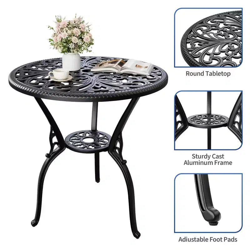 Table de bistrot en aluminium pour terrasse, table à manger d'extérieur résistante aux intempéries avec trou pour parasol, petite table d'appoint ronde pour jardin/porche/arrière-cour