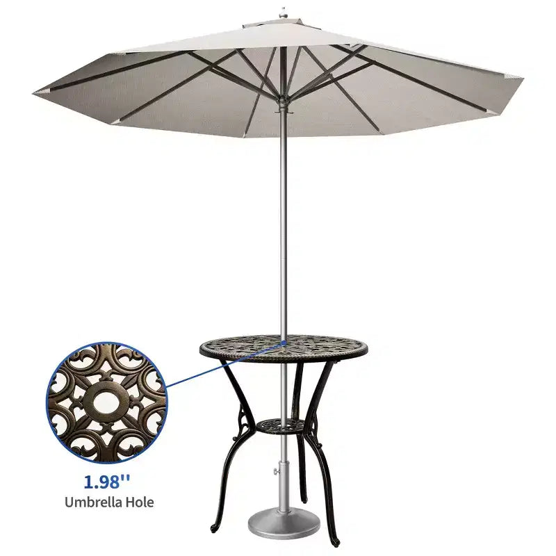 Table de bistrot en aluminium pour terrasse, table à manger d'extérieur résistante aux intempéries avec trou pour parasol, petite table d'appoint ronde pour jardin/porche/arrière-cour