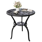 Aluminum Patio Bistro Table, Weatherproof Outdoor Dining Table with Umbrella Hole, Small Round Side Table for Garden/Porch/Backyard