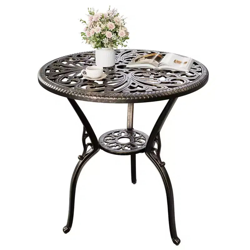 Table de bistrot en aluminium pour terrasse, table à manger d'extérieur résistante aux intempéries avec trou pour parasol, petite table d'appoint ronde pour jardin/porche/arrière-cour