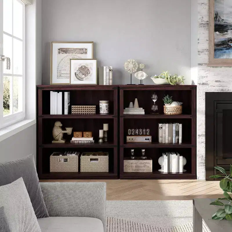 Bibliothèque en bois de ferme avec rangement, étagères ouvertes rustiques pour le bureau à domicile, le salon et la chambre, organisateur de bibliothèque en bois robuste