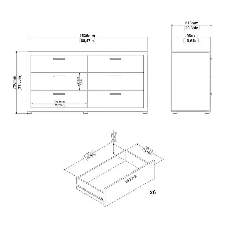 Tvilum, Commode double à 6 tiroirs Mira, Jackson Hickory