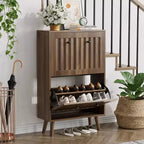 Meuble à chaussures moderne avec portes, meuble de rangement pour chaussures en noyer, petits meubles à chaussures pour entrée, placard et petits espaces-Panipeachy