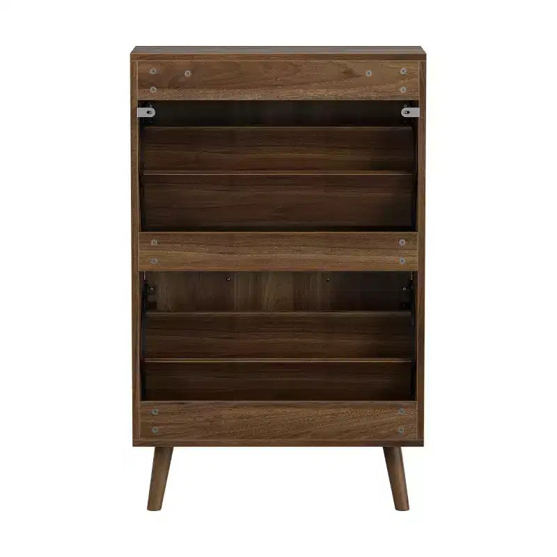 Meuble à chaussures moderne avec portes, meuble de rangement pour chaussures en noyer, petits meubles à chaussures pour entrée, placard et petits espaces-Panipeachy
