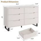 COZONY Commode 6 Tiroirs 120 cm Large en Bois, Meuble de Rangement Autonome avec Grande Capacité pour Chambre, Salon, Couloir, Blanc