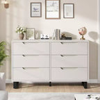 COZONY Commode 6 Tiroirs 120 cm Large en Bois, Meuble de Rangement Autonome avec Grande Capacité pour Chambre, Salon, Couloir, Blanc