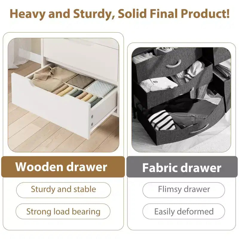 COZONY Commode 6 Tiroirs 120 cm Large en Bois, Meuble de Rangement Autonome avec Grande Capacité pour Chambre, Salon, Couloir, Blanc
